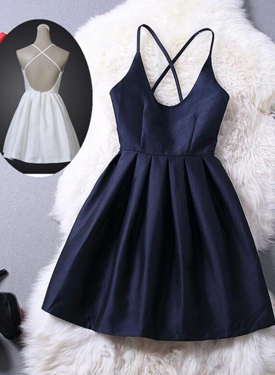 New Lovey Blue Graduation Dresses, Short Navy Blue Women Dresses, Cross Back Party Dresses,Teen Formal Dresses