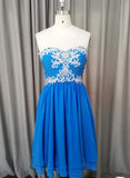 2020 Beautiful Blue Chiffon Knee Length Sweetheart Party Dress, Blue Homecoming Dress