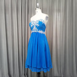2020 Beautiful Blue Chiffon Knee Length Sweetheart Party Dress, Blue Homecoming Dress