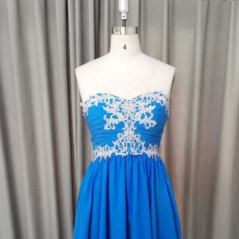 2020 Beautiful Blue Chiffon Knee Length Sweetheart Party Dress, Blue Homecoming Dress