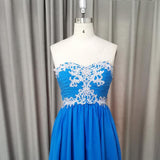 2020 Beautiful Blue Chiffon Knee Length Sweetheart Party Dress, Blue Homecoming Dress