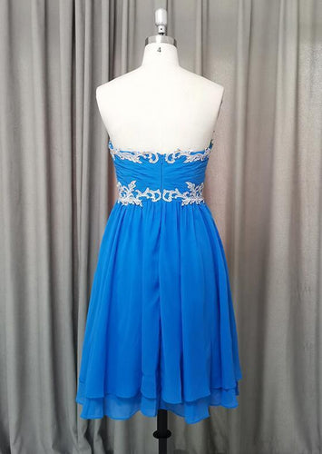 2020 Beautiful Blue Chiffon Knee Length Sweetheart Party Dress, Blue Homecoming Dress