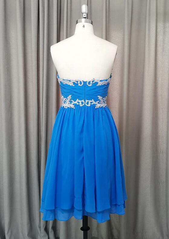 2020 Beautiful Blue Chiffon Knee Length Sweetheart Party Dress, Blue Homecoming Dress