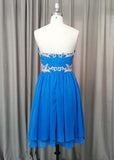 2020 Beautiful Blue Chiffon Knee Length Sweetheart Party Dress, Blue Homecoming Dress