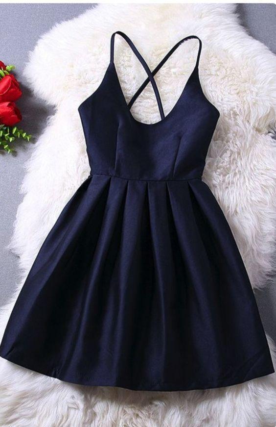 New Lovey Blue Graduation Dresses, Short Navy Blue Women Dresses, Cross Back Party Dresses,Teen Formal Dresses