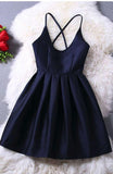 New Lovey Blue Graduation Dresses, Short Navy Blue Women Dresses, Cross Back Party Dresses,Teen Formal Dresses