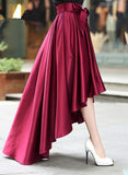 Women High Low Skirt With Belt, Burgundy Skirt, Women Skirts 2019