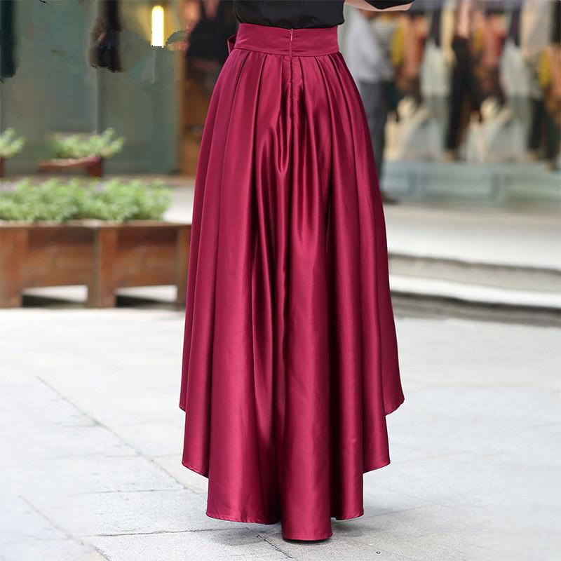 Women High Low Skirt With Belt, Burgundy Skirt, Women Skirts 2019